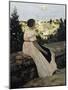 The Pink Dress, or View of Castelnau-Le-Lez-Frederic Bazille-Mounted Art Print