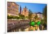 The pink Franciscan Church of the Annunciation, Ljubljanica River and the Triple Bridge, Slovenia-Neale Clark-Framed Photographic Print