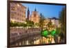 The pink Franciscan Church of the Annunciation, Ljubljanica River and the Triple Bridge, Slovenia-Neale Clark-Framed Photographic Print