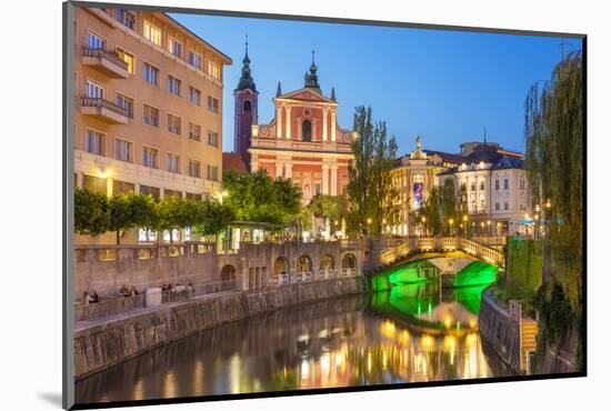 The pink Franciscan Church of the Annunciation, Ljubljanica River and the Triple Bridge, Slovenia-Neale Clark-Mounted Photographic Print