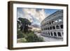 The pink sky at sunrise frames the ancient Colosseum (Flavian Amphitheatre), UNESCO World Heritage -Roberto Moiola-Framed Photographic Print