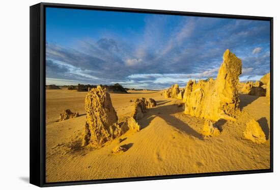 The Pinnacles Limestone Formations at Sunset in Nambung National Park-Michael Runkel-Framed Stretched Canvas