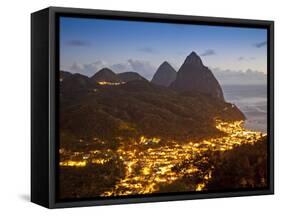 The Pitons and Soufriere at Night, St. Lucia, Windward Islands, West Indies, Caribbean-Donald Nausbaum-Framed Stretched Canvas