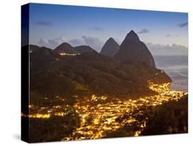 The Pitons and Soufriere at Night, St. Lucia, Windward Islands, West Indies, Caribbean-Donald Nausbaum-Stretched Canvas