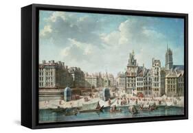 The Place de Greve, Paris-Nicolas Jean Baptiste Raguenet-Framed Stretched Canvas