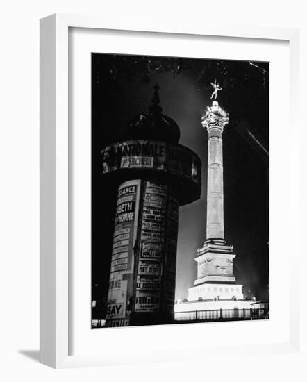 The Place de La Bastille Shimmering with Light During the Night-Ralph Morse-Framed Photographic Print