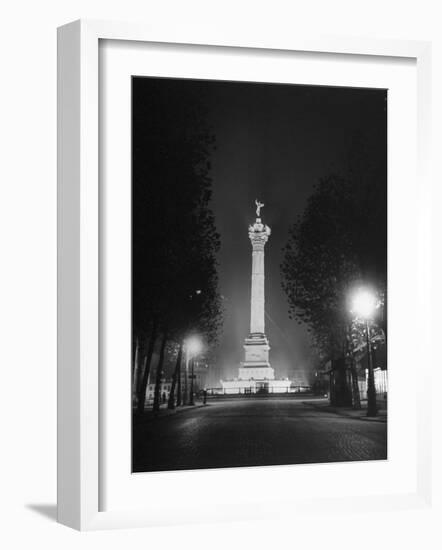 The Place De La Bastille Shimmering with Light During the Night-Ralph Morse-Framed Photographic Print