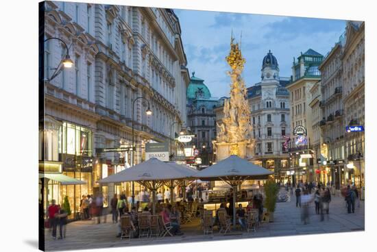 The Plague Column, Graben Street at Night, Vienna, Austria-Peter Adams-Stretched Canvas