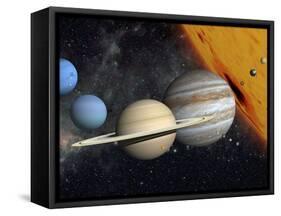 The Planets and Larger Moons to Scale with the Sun-Stocktrek Images-Framed Stretched Canvas