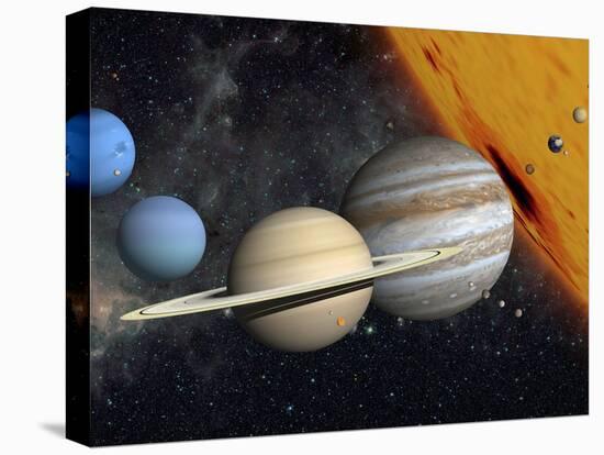 The Planets and Larger Moons to Scale with the Sun-Stocktrek Images-Stretched Canvas