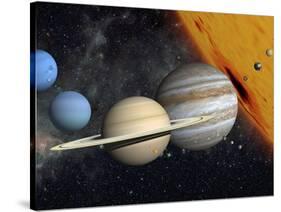 The Planets and Larger Moons to Scale with the Sun-Stocktrek Images-Stretched Canvas