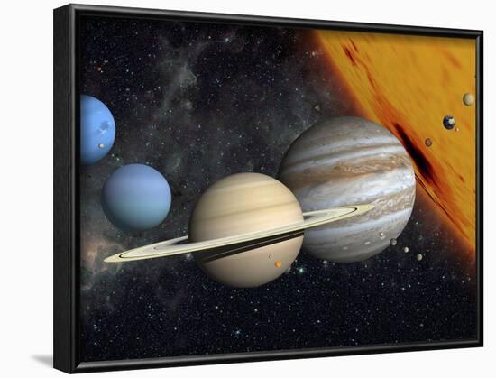 The Planets and Larger Moons to Scale with the Sun-Stocktrek Images-Framed Photographic Print