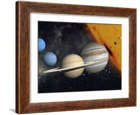 The Planets and Larger Moons to Scale with the Sun-Stocktrek Images-Framed Photographic Print