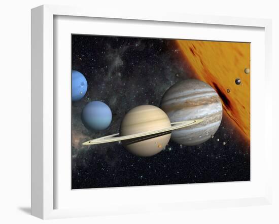 The Planets and Larger Moons to Scale with the Sun-Stocktrek Images-Framed Photographic Print