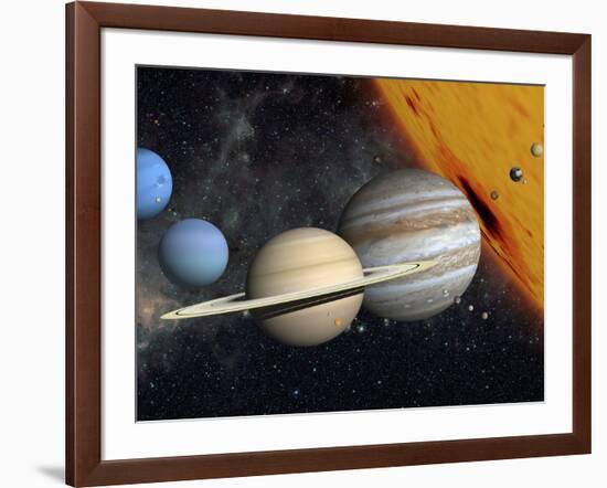 The Planets and Larger Moons to Scale with the Sun-Stocktrek Images-Framed Photographic Print