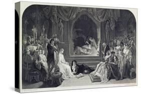 The Play Scene, Act Iii, Scene II of Hamlet by William Shakespeare, Engraved by Charles Rolls-Daniel Maclise-Stretched Canvas