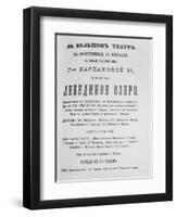 The Playbill for the First Performance of the Ballet Swan Lake at the Bolshoi Theatre, 1877-null-Framed Giclee Print