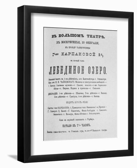 The Playbill for the First Performance of the Ballet Swan Lake at the Bolshoi Theatre, 1877-null-Framed Giclee Print