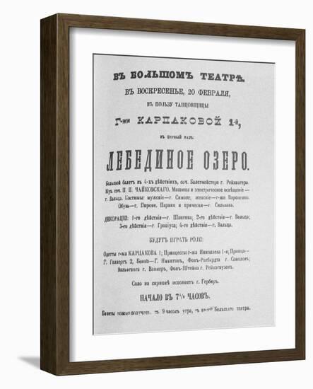 The Playbill for the First Performance of the Ballet Swan Lake at the Bolshoi Theatre, 1877-null-Framed Giclee Print