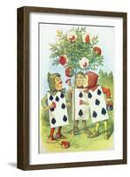 The Playing Cards Painting the Rose Bush, Illustration from Alice in Wonderland by Lewis Carroll-John Tenniel-Framed Giclee Print