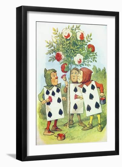 The Playing Cards Painting the Rose Bush, Illustration from Alice in Wonderland by Lewis Carroll-John Tenniel-Framed Giclee Print