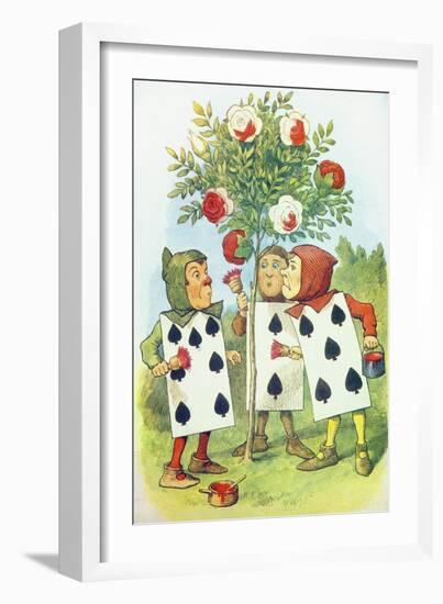 The Playing Cards Painting the Rose Bush, Illustration from Alice in Wonderland by Lewis Carroll-John Tenniel-Framed Giclee Print