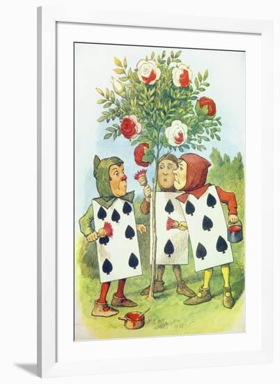 The Playing Cards Painting the Rose Bush, Illustration from Alice in Wonderland by Lewis Carroll-John Tenniel-Framed Giclee Print