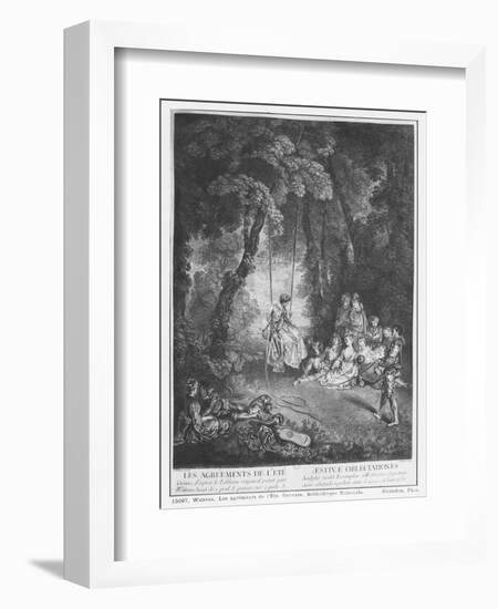 The Pleasures of Summer, Engraved by Francois Joullain-Jean Antoine Watteau-Framed Giclee Print