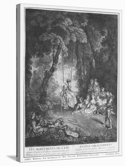 The Pleasures of Summer, Engraved by Francois Joullain-Jean Antoine Watteau-Stretched Canvas