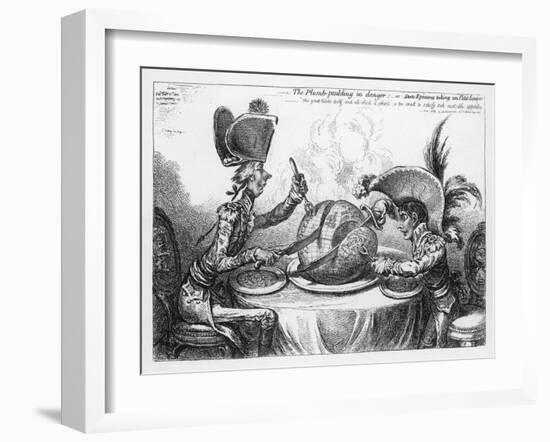 "The Plumb-Pudding in Danger" Napoleon and Pitt Carve up the World at Dinner-Gillray-Framed Art Print