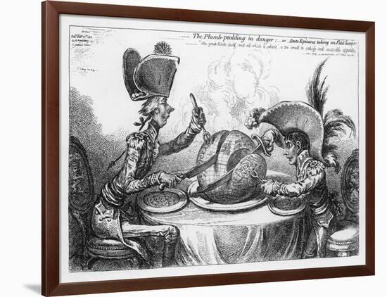 "The Plumb-Pudding in Danger" Napoleon and Pitt Carve up the World at Dinner-Gillray-Framed Art Print