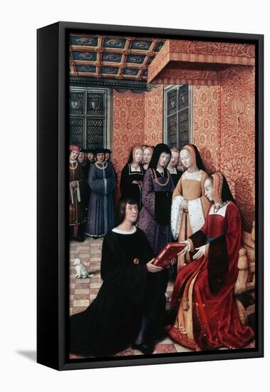 The Poet Jean Marot (1450-1526) Handing over His Work Voyage to Genoa to Anne of Brittany (1477-151-Jean Bourdichon-Framed Stretched Canvas