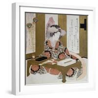 The Poetess, Bijin, at Her Calligraphy Table-Yashima Gakutei-Framed Giclee Print