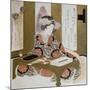 The Poetess, Bijin, at Her Calligraphy Table-Yashima Gakutei-Mounted Giclee Print