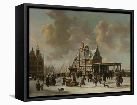 The Pole House and the New Bridge to the Ijkant Amsterdam in Winter, Seen from the Damrak-Jan Abrahamsz. Beerstraten-Framed Stretched Canvas