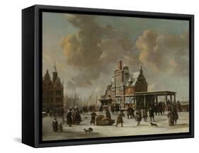 The Pole House and the New Bridge to the Ijkant Amsterdam in Winter, Seen from the Damrak-Jan Abrahamsz. Beerstraten-Framed Stretched Canvas