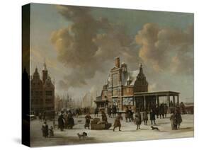 The Pole House and the New Bridge to the Ijkant Amsterdam in Winter, Seen from the Damrak-Jan Abrahamsz. Beerstraten-Stretched Canvas