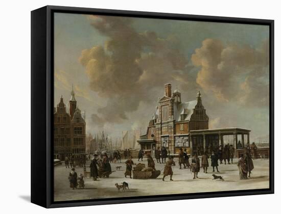 The Pole House and the New Bridge to the Ijkant Amsterdam in Winter, Seen from the Damrak-Jan Abrahamsz. Beerstraten-Framed Stretched Canvas