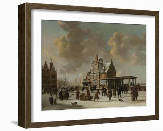 The Pole House and the New Bridge to the Ijkant Amsterdam in Winter, Seen from the Damrak-Jan Abrahamsz. Beerstraten-Framed Art Print