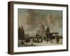 The Pole House and the New Bridge to the Ijkant Amsterdam in Winter, Seen from the Damrak-Jan Abrahamsz. Beerstraten-Framed Art Print