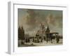 The Pole House and the New Bridge to the Ijkant Amsterdam in Winter, Seen from the Damrak-Jan Abrahamsz. Beerstraten-Framed Art Print