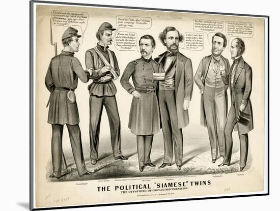 The Political Siamese Twins, the Offspring of Chicago Miscegenation, 1864-Currier & Ives-Mounted Giclee Print