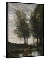 The Pond, Cowherd-Jean-Baptiste-Camille Corot-Framed Stretched Canvas