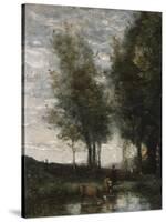 The Pond, Cowherd-Jean-Baptiste-Camille Corot-Stretched Canvas