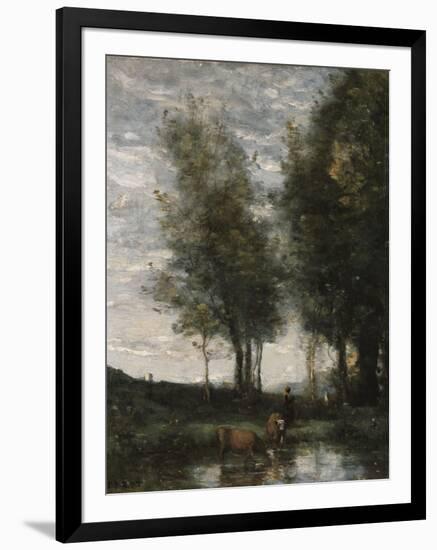 The Pond, Cowherd-Jean-Baptiste-Camille Corot-Framed Giclee Print