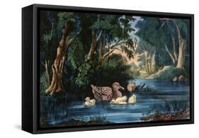 The Pond in the Woods-Currier & Ives-Framed Stretched Canvas