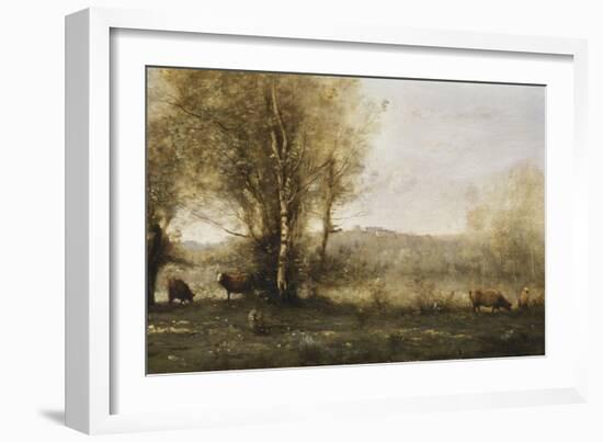 The Pond with Three Cows-Jean-Baptiste-Camille Corot-Framed Giclee Print