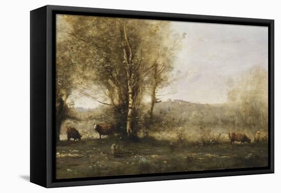 The Pond with Three Cows-Jean-Baptiste-Camille Corot-Framed Stretched Canvas