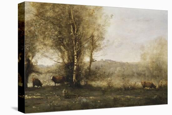 The Pond with Three Cows-Jean-Baptiste-Camille Corot-Stretched Canvas