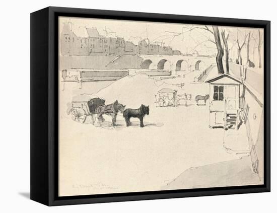 'The Pont Marie - Horses and Carts', 1915-Eugene Bejot-Framed Stretched Canvas